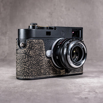 A Leica M11 in the Buffalo SlimCase, three quarter view