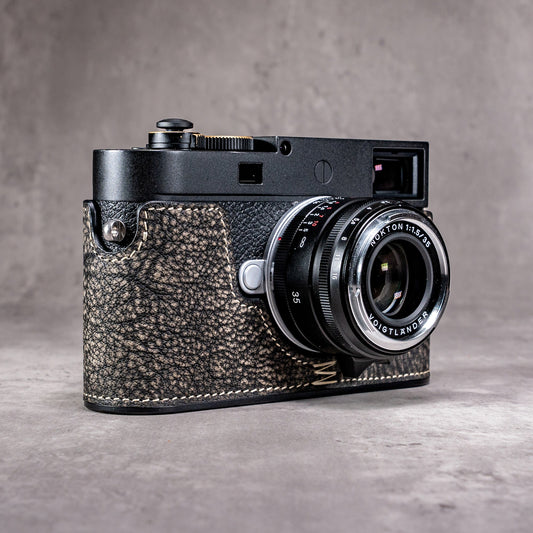 A Leica M11 in the Buffalo SlimCase, three quarter view