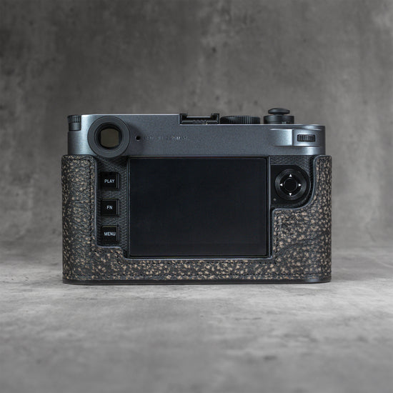 The back of a Leica M11 in the Buffalo SlimCase, straight on, with the screen uncovered