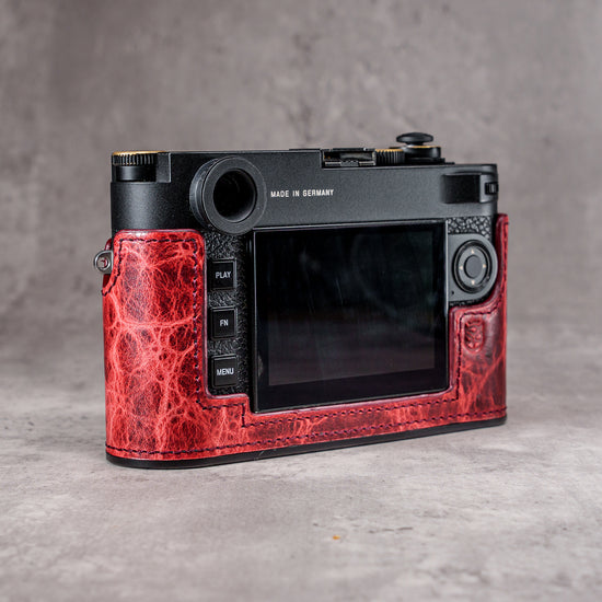The back of a Leica M11 from the other side in the Hot Lava SlimCase