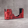 The Hot Lava SlimCase at three quarters, showing the dark veining in the red leather