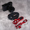 Travel Kit for Leica Q2 and Q3 in OxBlood, full kit laid out with the camera