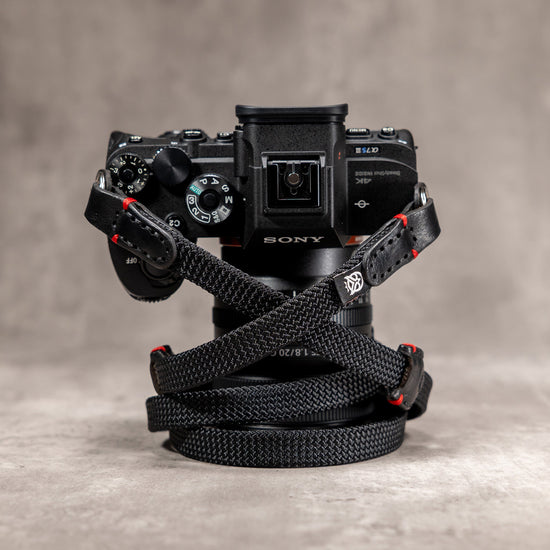 No Slice Steel Core Trailflex Adjustable Camera Strap - Black with Red Accent