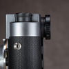 Top-down view of the M-EyeKup Black Chrome on a Leica M eyepiece