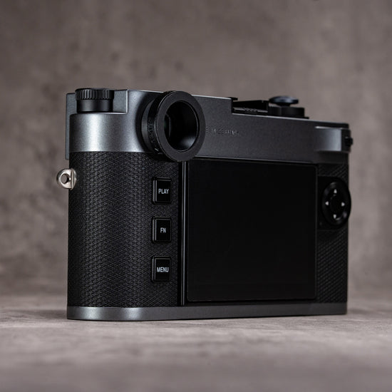 Leica M camera back fitted with the Owlkrown M-EyeKup in Black Chrome