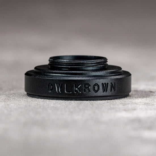Underside of the M-EyeKup Black Chrome showing the threaded barrel