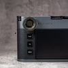 Rear view of a Leica M with the Black Patina M-EyeKup on the rangefinder eyepiece