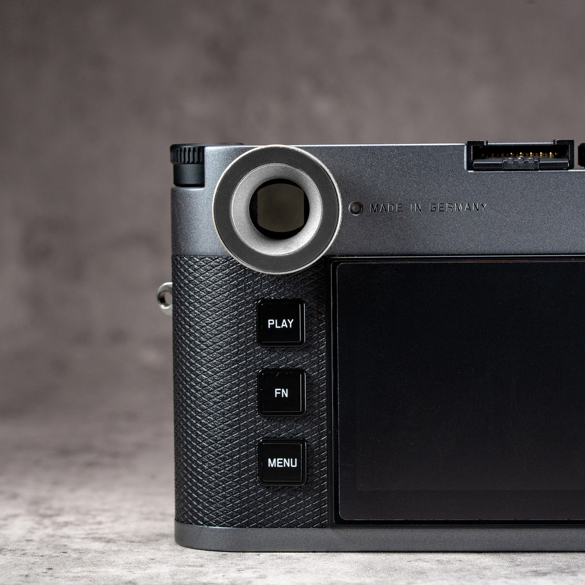 Rear view of a Leica M with the Silver Chrome M-EyeKup on the rangefinder eyepiece