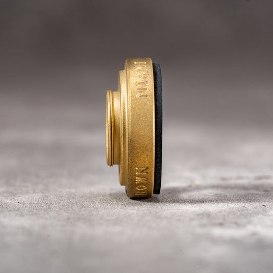 Side profile of the Owlkrown M-EyeKup in Solid Brass, machined in Miami