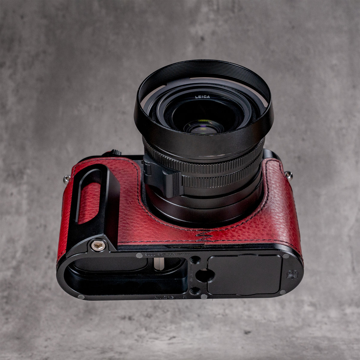 OxBlood FlexCase from below, showing the machined aluminum base plate
